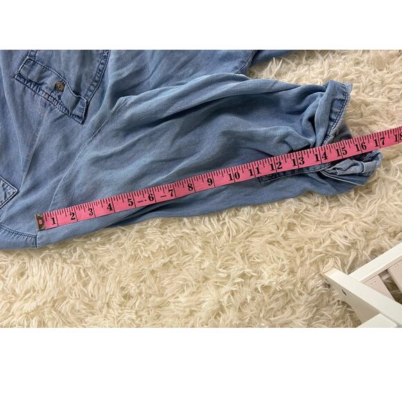Intro Women's Size 2X Roll Tab Sleeve Medium Blue Chambray Blouse #0468 - Picture 11 of 12
